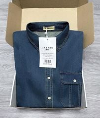 TB7265- Đầm sơ mi Jean phối túi  QC CC Xanh Đậm
