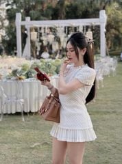 SKY7524-Set áo kiểu, CV dập ly Trắng