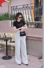 TQ1689-Set áo thun đen in chữ, quần dài Xám