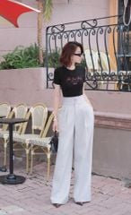 TQ1689-Set áo thun đen in chữ, quần dài Xám