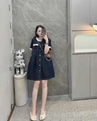 TB7239- Đầm jean A suông cổ phối viền