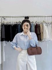 KS0196-Áo sơ mi phối cổ sọc Xanh (áo lẻ)