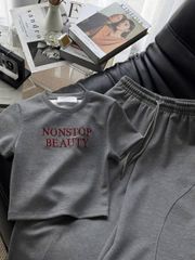KS5024-Set áo thun croptop, quần suông Xám