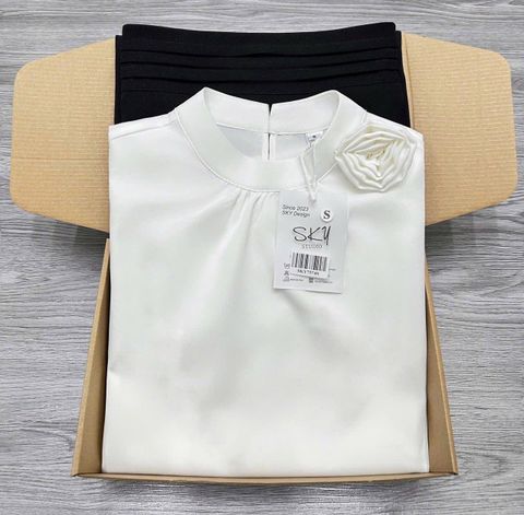 SKY7574-Set công sở vai áo đính hoa, CV bút chì Đen