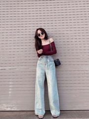 VGU9236-Quần jean túi sau thêu họa tiết