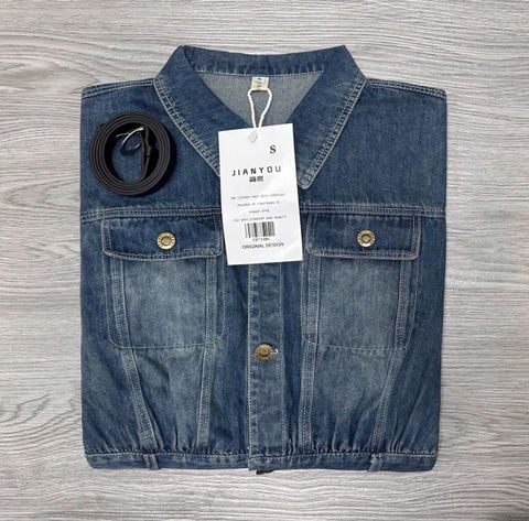 TB7238- Đầm jean dài  phối túi kèm nịt CC
