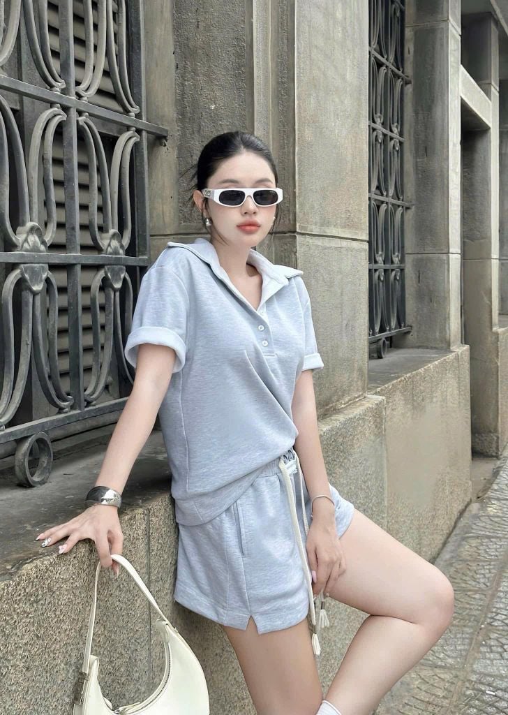 TQ3961-Set thun áo cổ polo, quần short Nâu