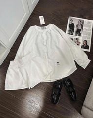 TB7577-Set áo tay dài thêu họa tiết, quần short Trắng