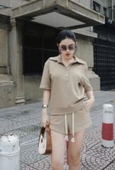 TQ3961-Set thun áo cổ polo, quần short Nâu
