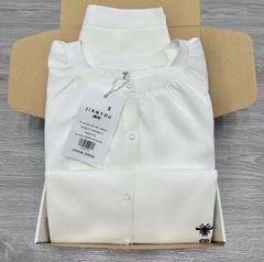 TB7577-Set áo tay dài thêu họa tiết, quần short Trắng