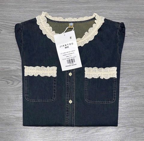 TB7239- Đầm jean A suông cổ phối viền