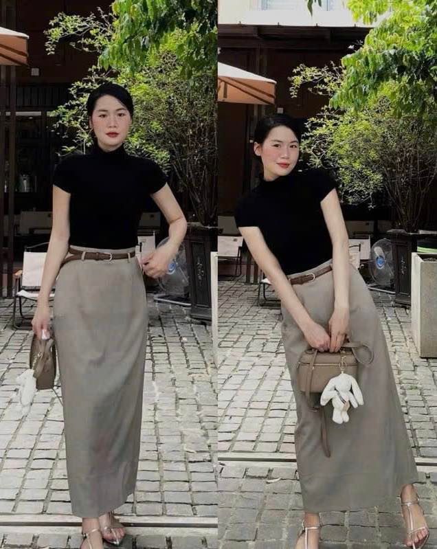 KS0240 CHÂN VÁY MIDI (ĐEN)