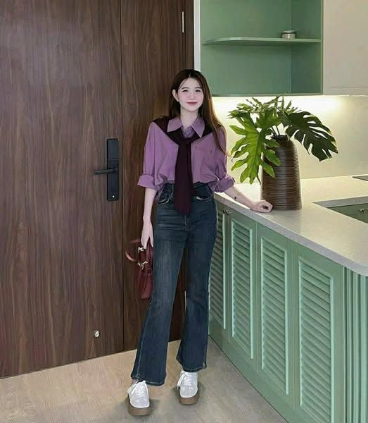 VGU9328-Áo sơ mi kèm khăn choàng (2 món)