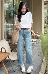 VGU9341-Set áo phối sọc họa tiết thêu, quần jean CC