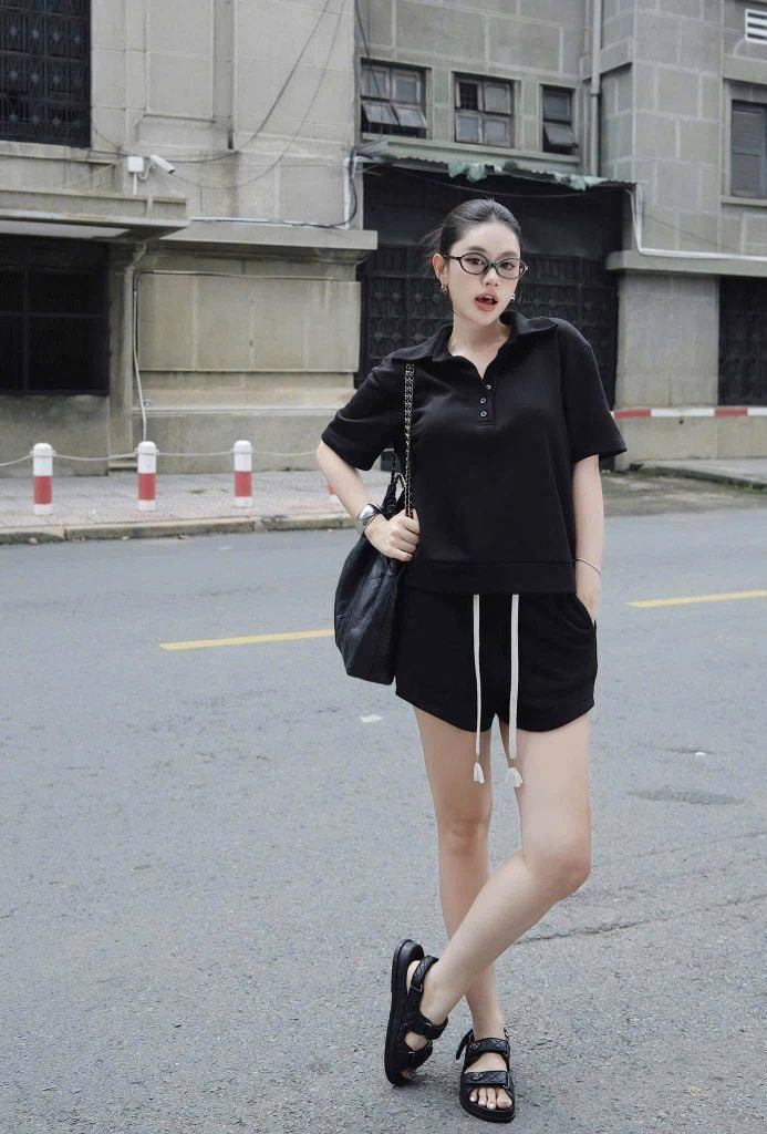 TQ3961-Set thun áo cổ polo, quần short Nâu