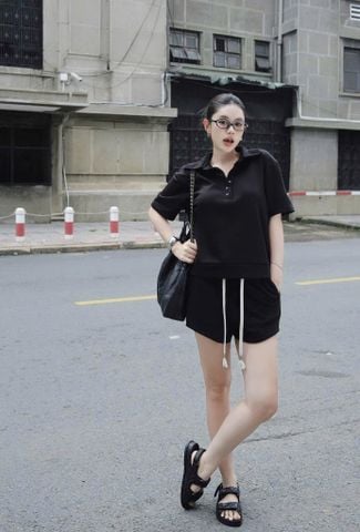 TQ3961-Set thun áo cổ polo, quần short Nâu