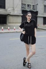 TQ3961-Set thun áo cổ polo, quần short Nâu