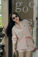 KS0285 SET SƠMI GẤU QUẦN SHORT (SỌC HỒNG)