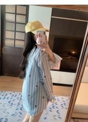 TQ3968-Áo sơ mi kẻ sọc họa tiết micky Hồng (áo lẻ)