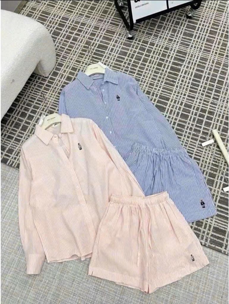 KS0285 SET SƠMI GẤU QUẦN SHORT (SỌC HỒNG)