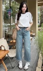 VGU9341-Set áo phối sọc họa tiết thêu, quần jean CC
