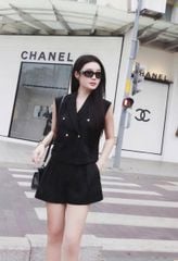 TQ1688-Set áo kiểu cổ vest, quần short Đen