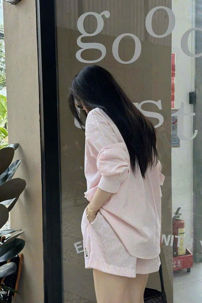 KS0285 SET SƠMI GẤU QUẦN SHORT (SỌC HỒNG)