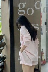 KS0285 SET SƠMI GẤU QUẦN SHORT (SỌC HỒNG)