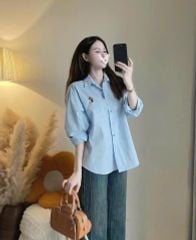 TQ3976-Áo sơ mi tay dài thêu micky Xanh (áo lẻ)