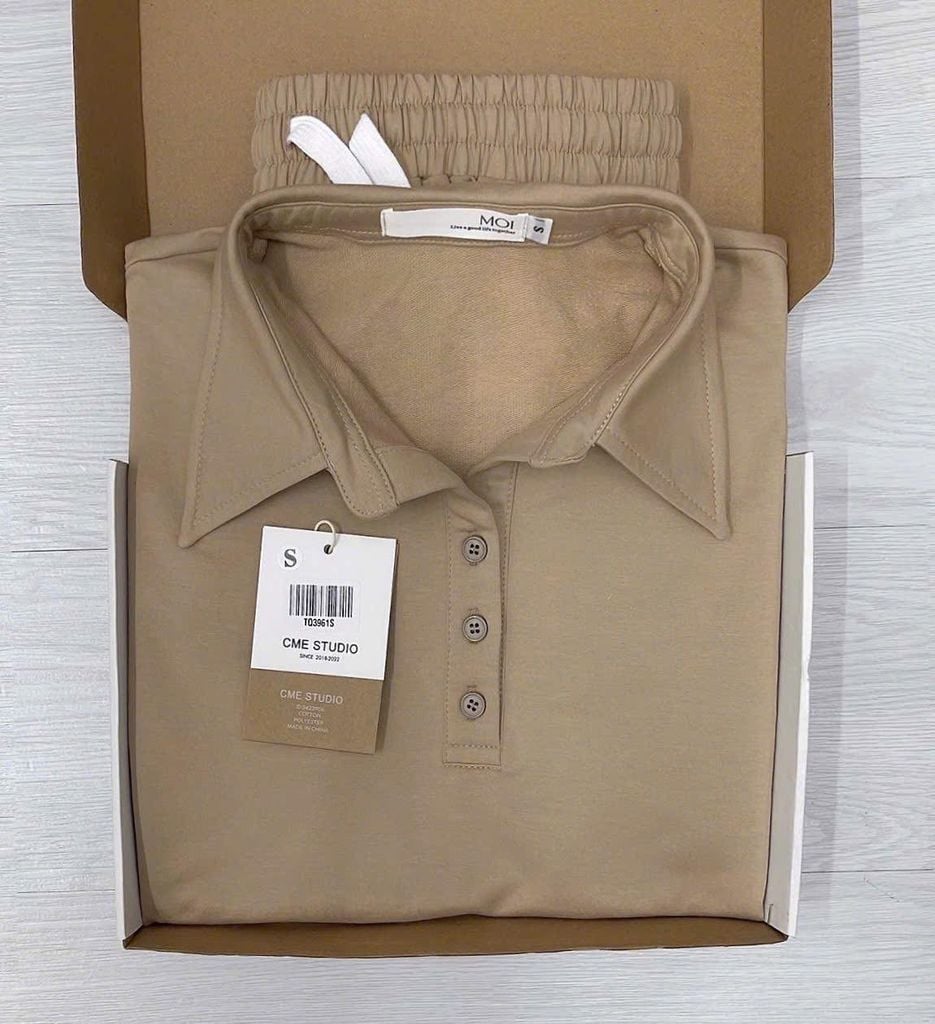 TQ3961-Set thun áo cổ polo, quần short Nâu