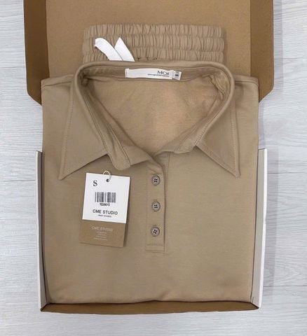 TQ3961-Set thun áo cổ polo, quần short Nâu