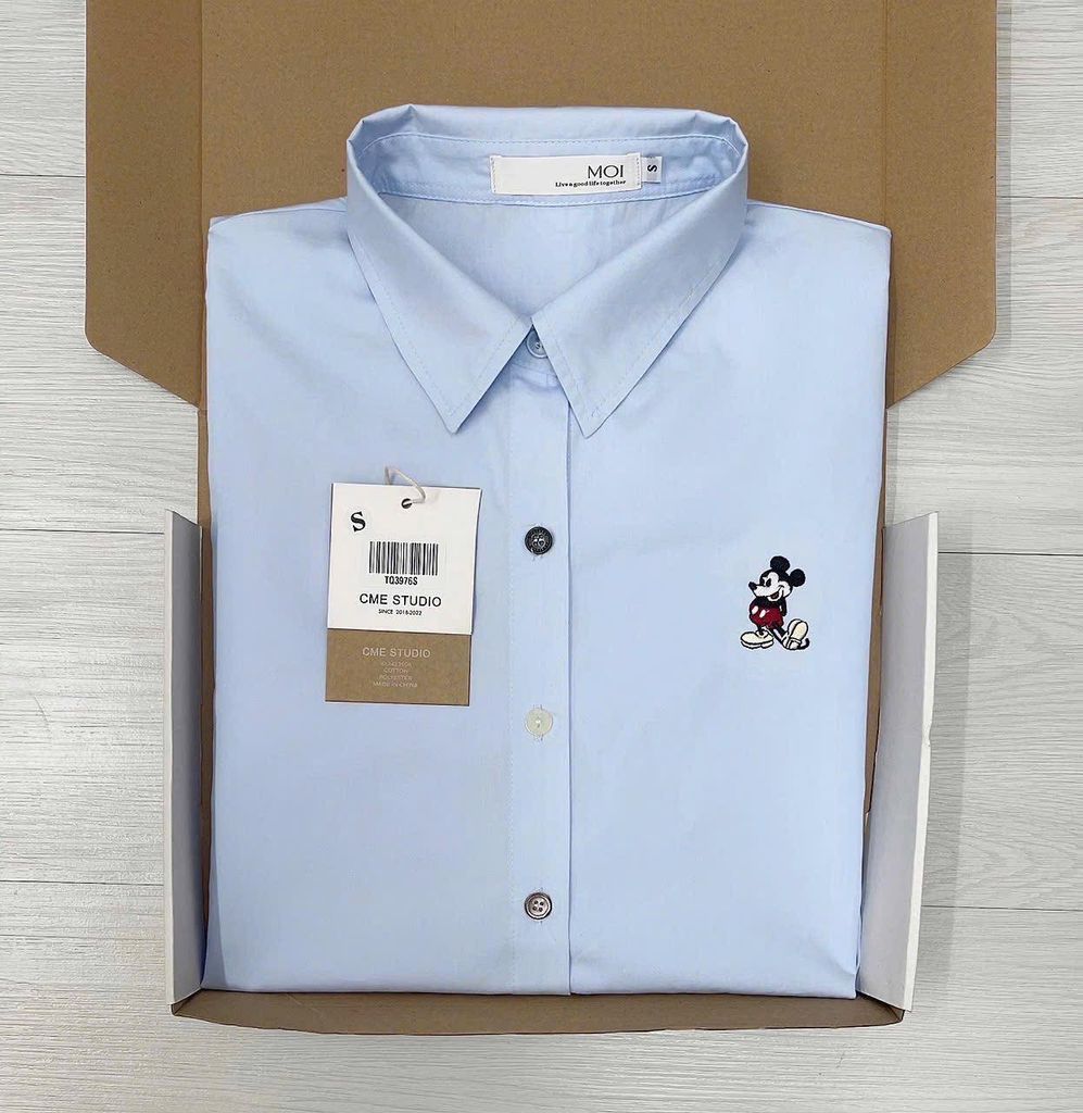 TQ3976-Áo sơ mi tay dài thêu micky Xanh (áo lẻ)