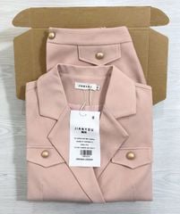 TB5663-Set áo cổ vest, CV kiểu xếp ly Hồng