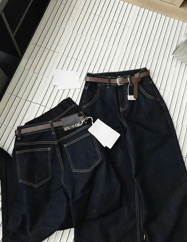 TB7435-Quần jean suông kèm nịt