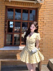 VGU9425 ĐẦM HOA XẾP LI NƠ NGỰC