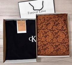 VGU9430-Set áo thun tay ngắn , CV ren hoa Nâu (áo Đen)