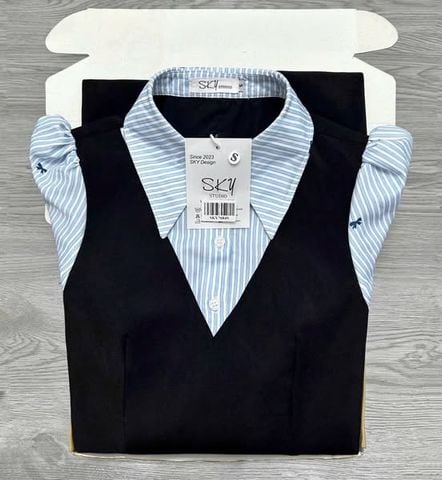 SKY7684-Đầm TK phối tay CC