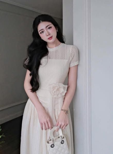 KS5044 ĐẦM REN PHỐI HOA EO