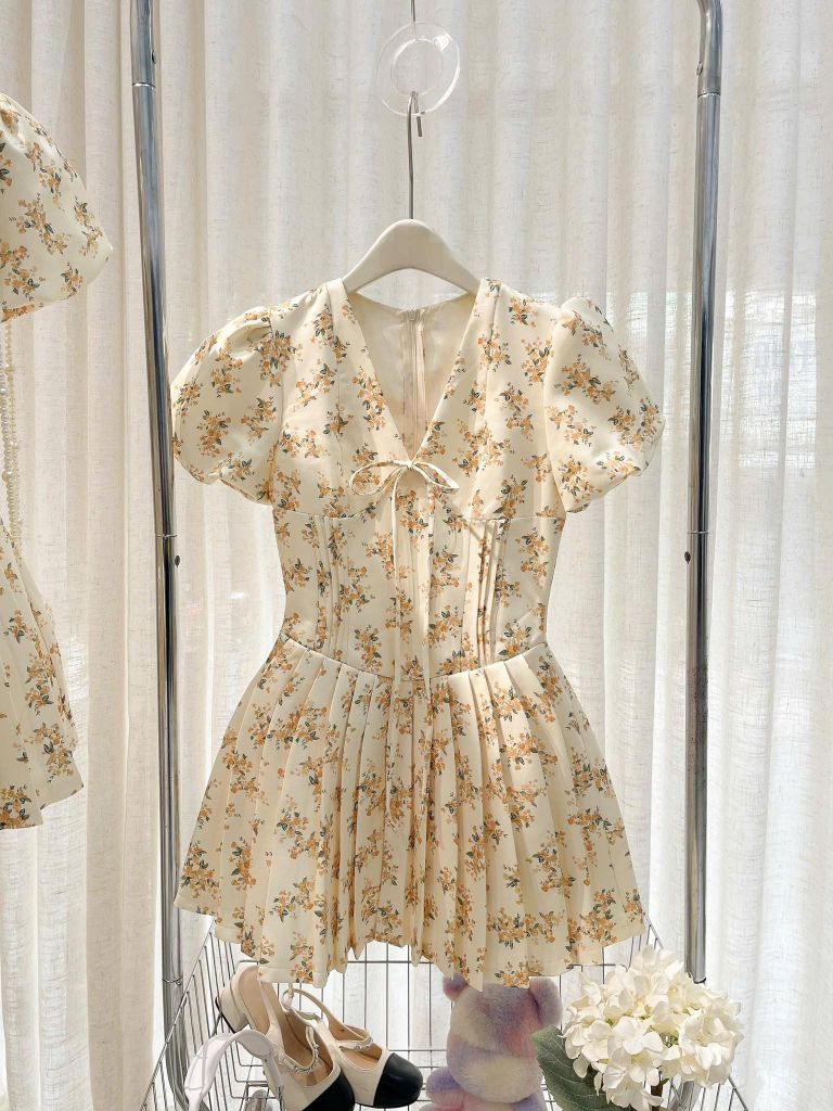 VGU9425 ĐẦM HOA XẾP LI NƠ NGỰC