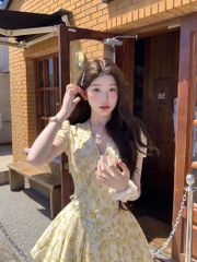 VGU9425 ĐẦM HOA XẾP LI NƠ NGỰC
