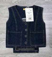 TB7156-Set Jean áo gile phối túi, quần suông lai tua rua CC (X.Đậm)