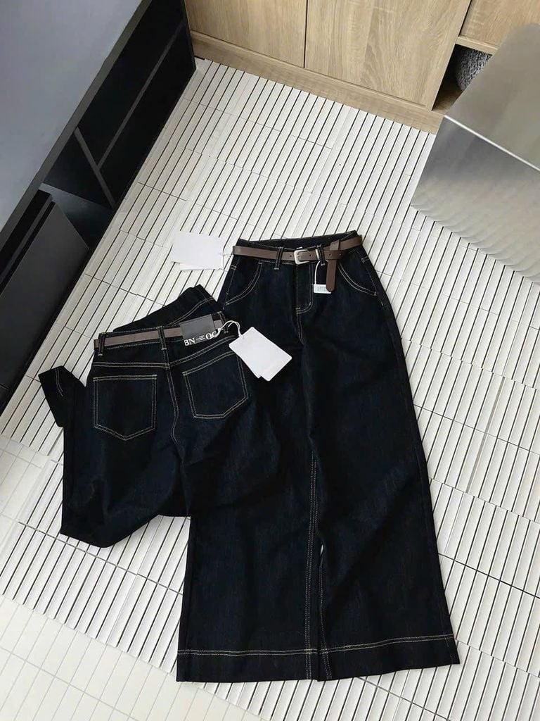 TB7435-Quần jean suông kèm nịt