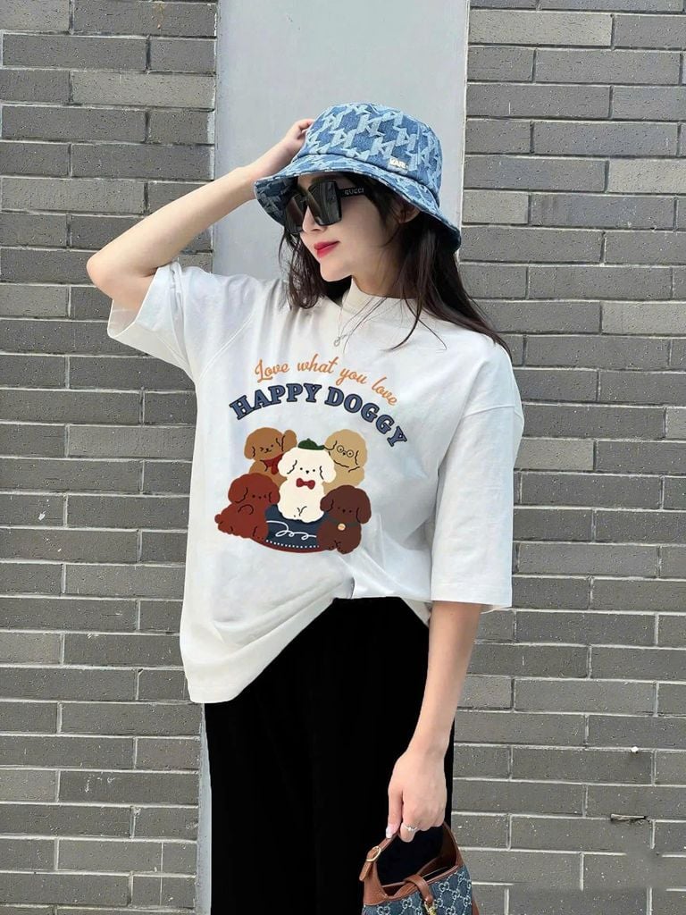 TQ3989-Set áo thun in hình, CV dài Đen