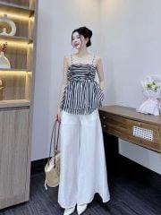 VRA0398-Set TK áo sọc 2 dây nhúng ngực, quần linen CC