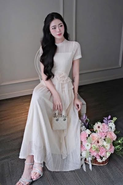 KS5044 ĐẦM REN PHỐI HOA EO