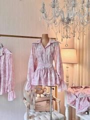 VGU9452 SET SƠMI HỌA TIẾT, CV NGẮN (HỒNG)