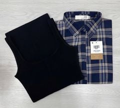 TQ3987-Set đầm body +áo sơ mi caro