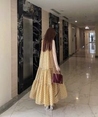 VGU9483-Đầm maxi cổ yếm đính hoa Vàng