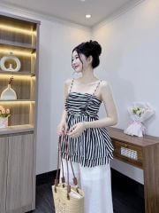 VRA0398-Set TK áo sọc 2 dây nhúng ngực, quần linen CC