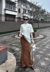 VGU9430-Set áo thun tay ngắn , CV ren hoa Nâu (áo Đen)